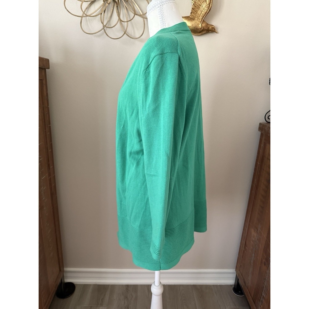 Talbots 100% Cotton Open Front Cardigan Sweater Green Medium Long‎ Sleeve - Picture 2 of 9